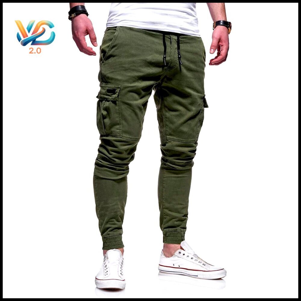 Men's Cargo Pants Cotton Blend Drawstring Waist Multi-Pocket Hiking